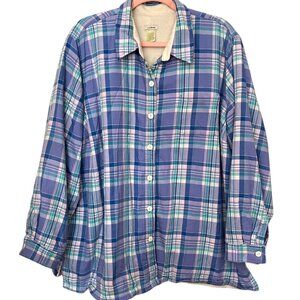 LL Bean Purple Plaid Fleece Lined Flannel Button Up Shirt Women's Plus Size 2XL